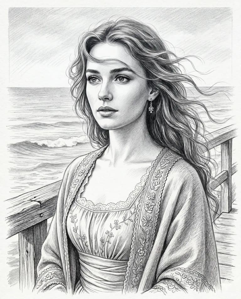 Vintage Ocean Portrait Sketch