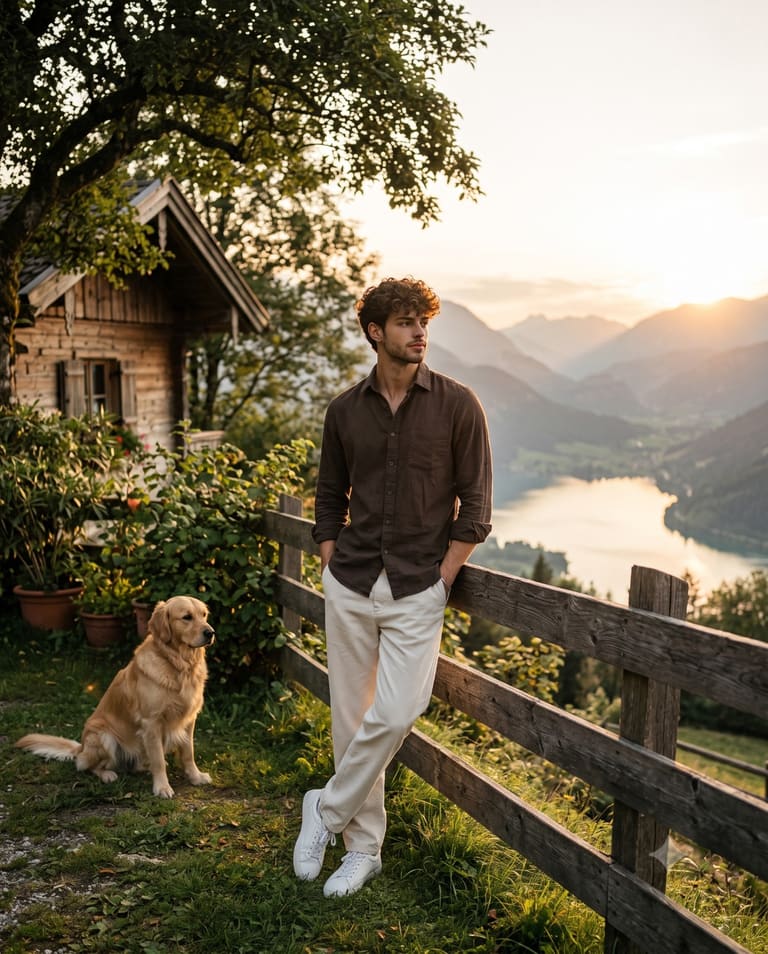 Handsome Man Relaxing at Mountain Resort