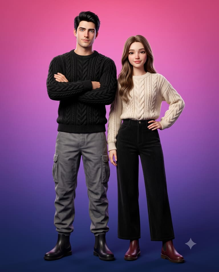 3D Animated Couple on Gradient Background
