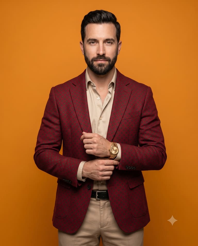 Elegant Man with Gold Watch on Mustard Backdrop