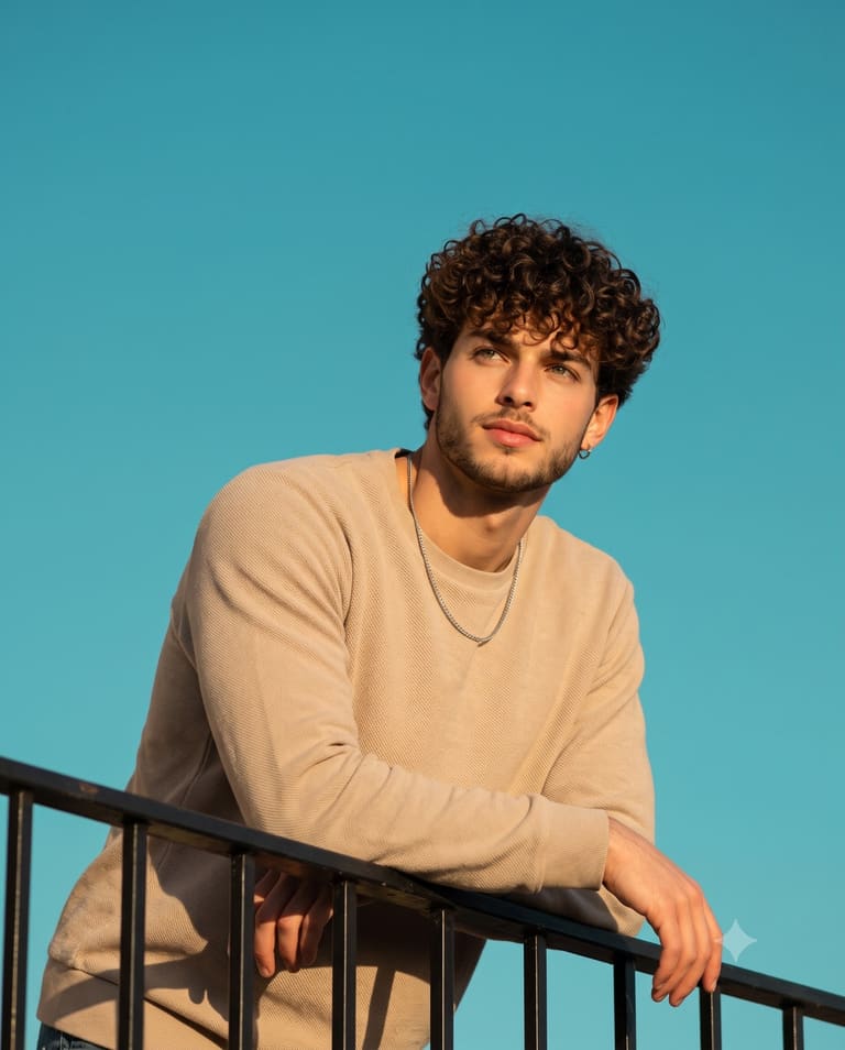 Sunlit Male Portrait on Railing