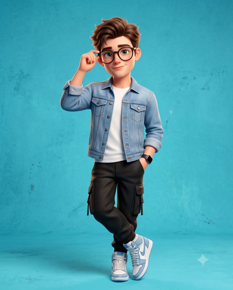 3D Cartoon Boy in Denim Jacket