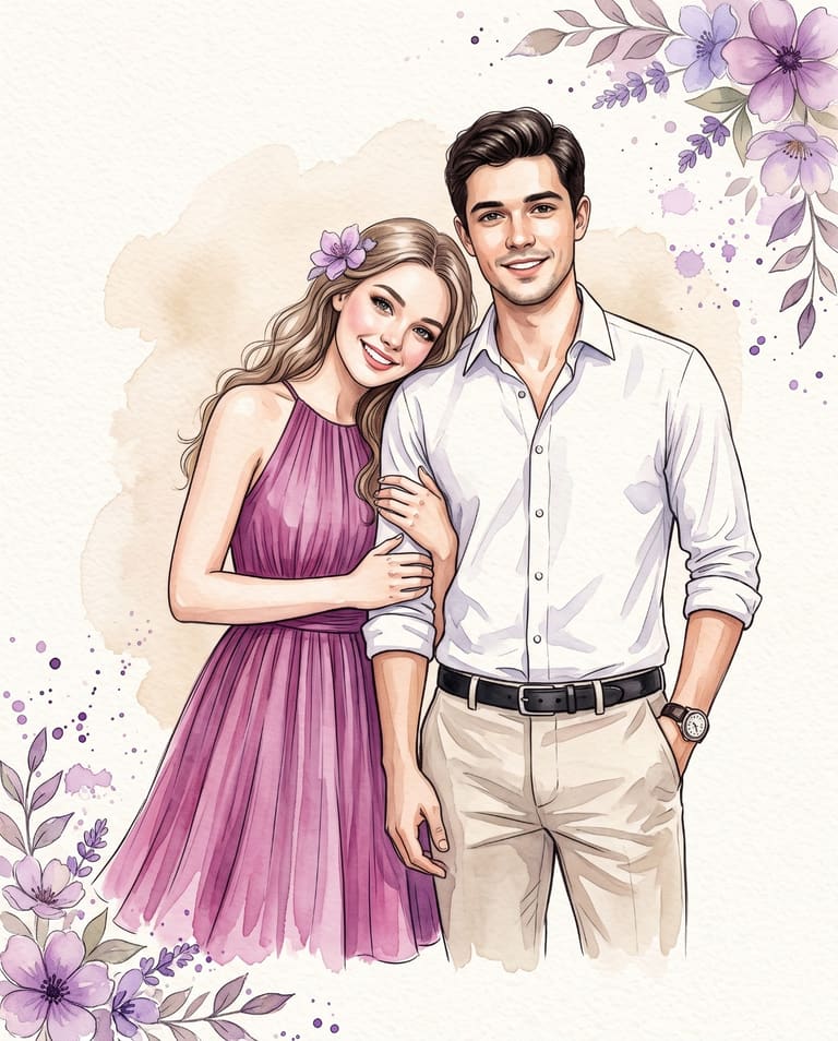 Watercolor Portrait of a Happy Couple
