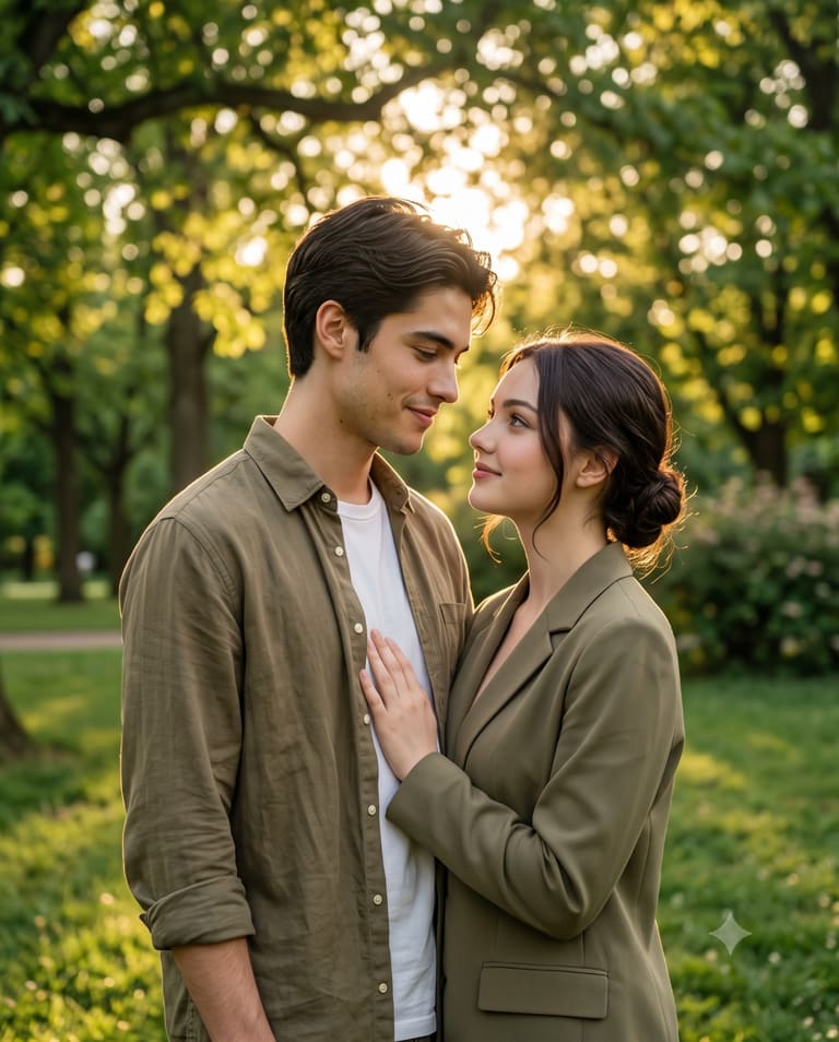 Man and Woman Eye Contact Sunset Portrait