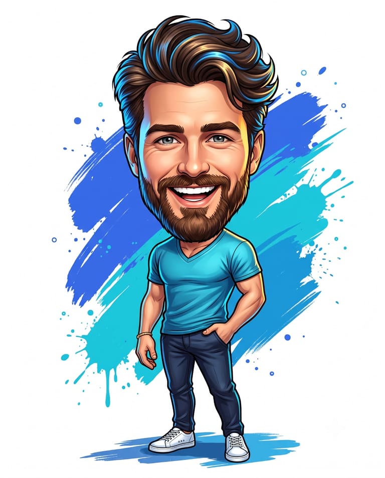 Big Head Cartoon Avatar of Happy Man