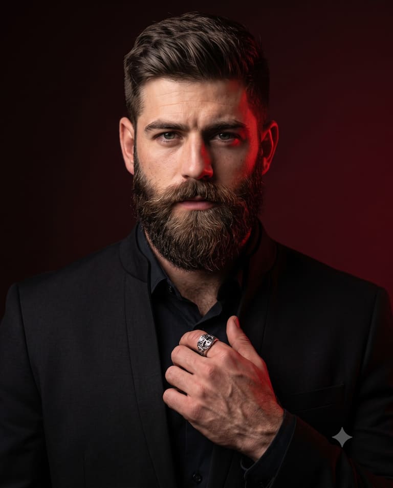 Bearded Man in Crimson Light