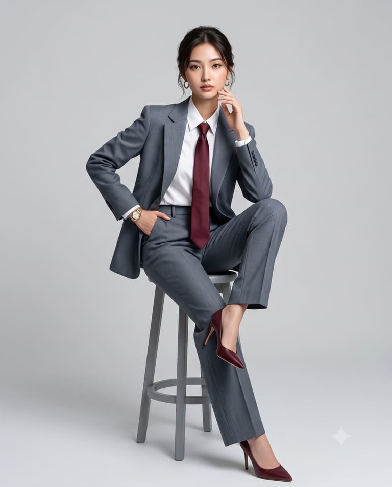 Authoritative Poise in Tailored Grey