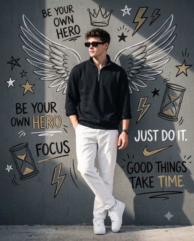 Street Style Portrait with Inspirational Graffiti Quotes