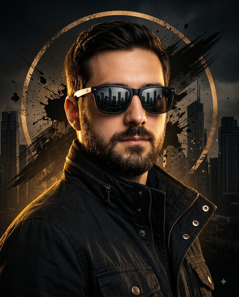 Dark Moody Portrait with Gold Ring Design