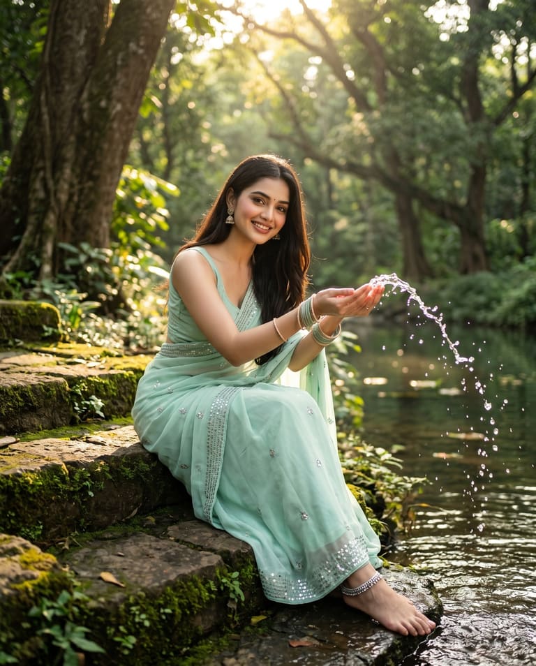 Playful Splashes in the Tranquil Forest