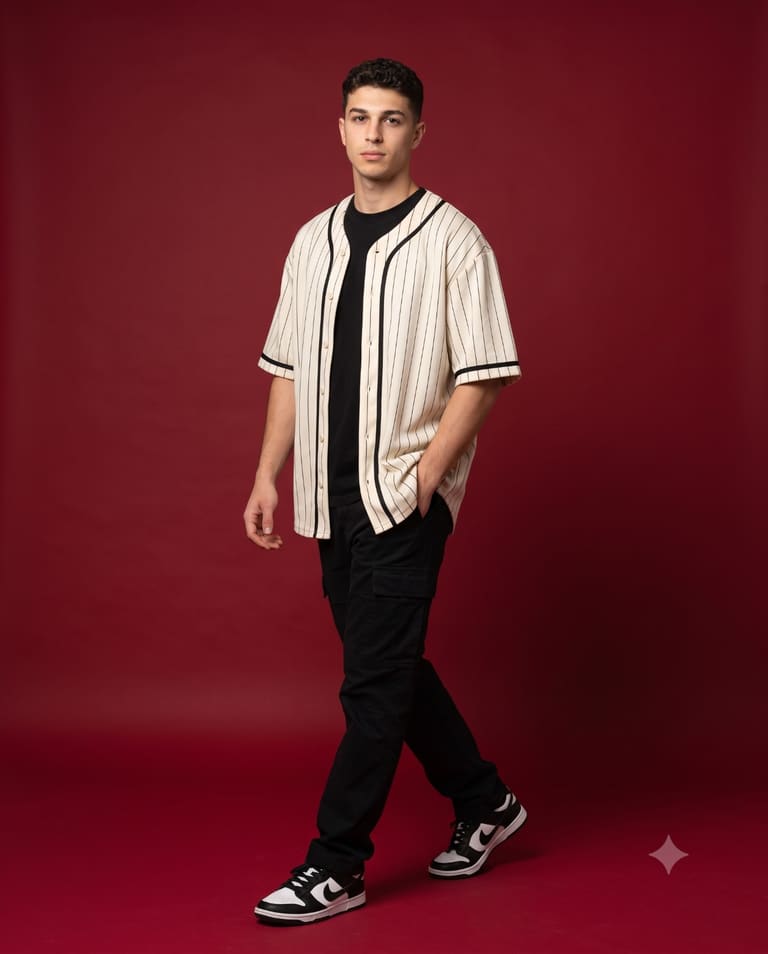 Walking Pose Red Background Portrait