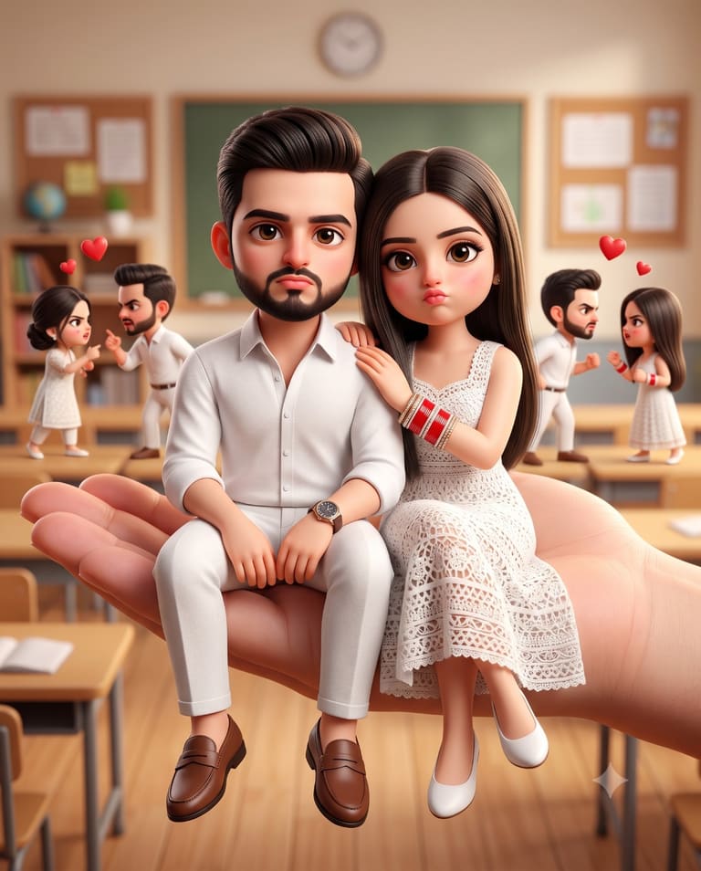 Adorable Miniature Couple Digital Illustration