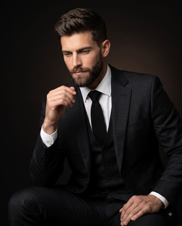 Thoughtful Businessman in a Dark Suit