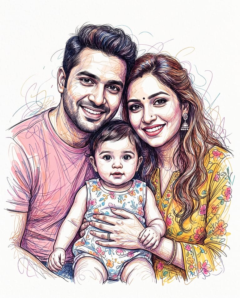 Joyful Family of Three in Color