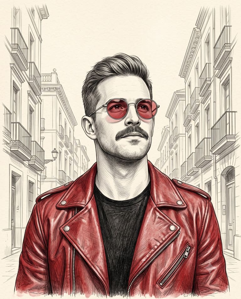 Vintage Sketch Man in Rose Tinted Glasses