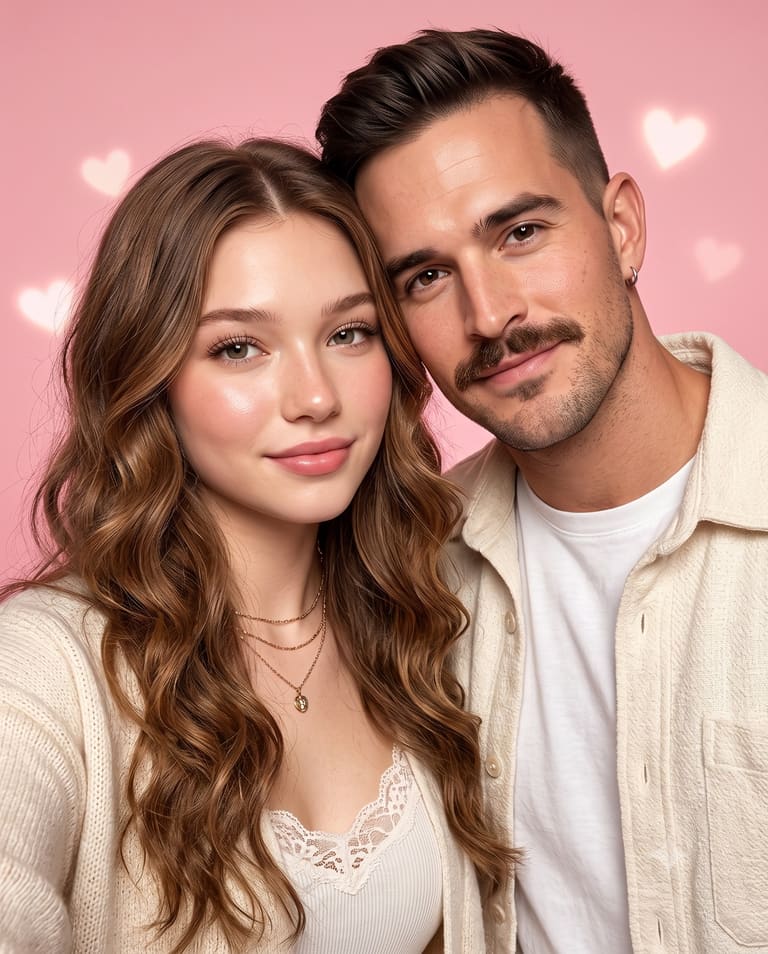 Romantic Couple Selfie on Pink Background