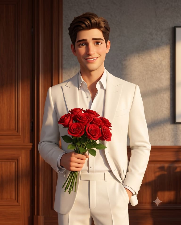 Crimson Roses and a White Suit