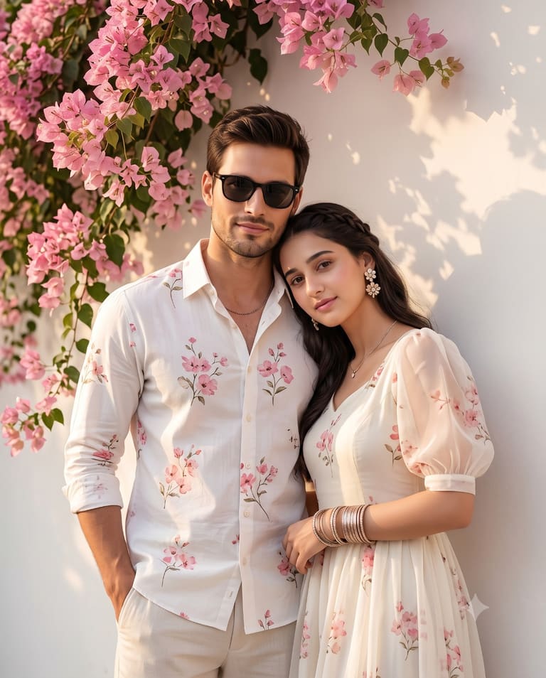 Couple in Matching Floral Whites