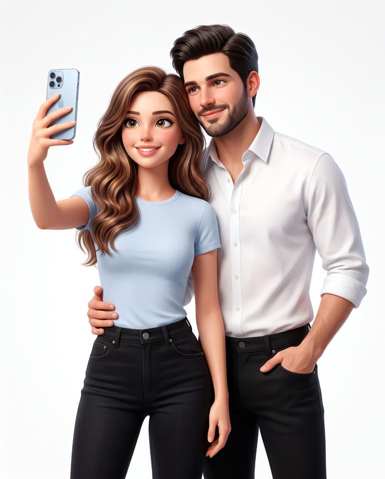 Cute 3D Couple Taking a Selfie