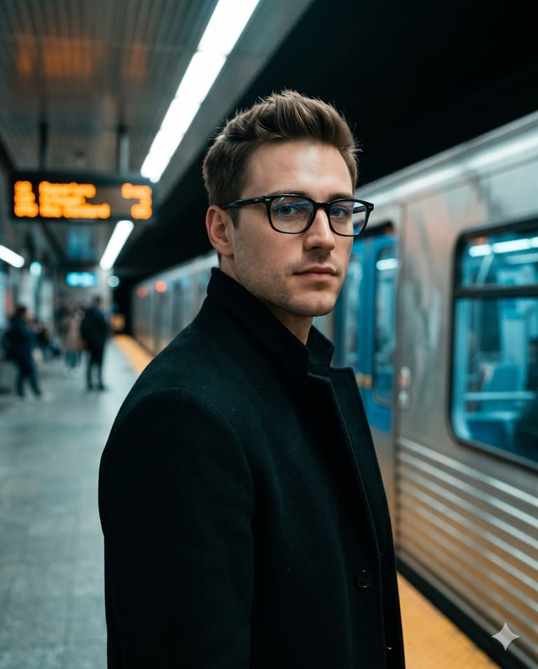 Cinematic City Portrait Man at Subway Station