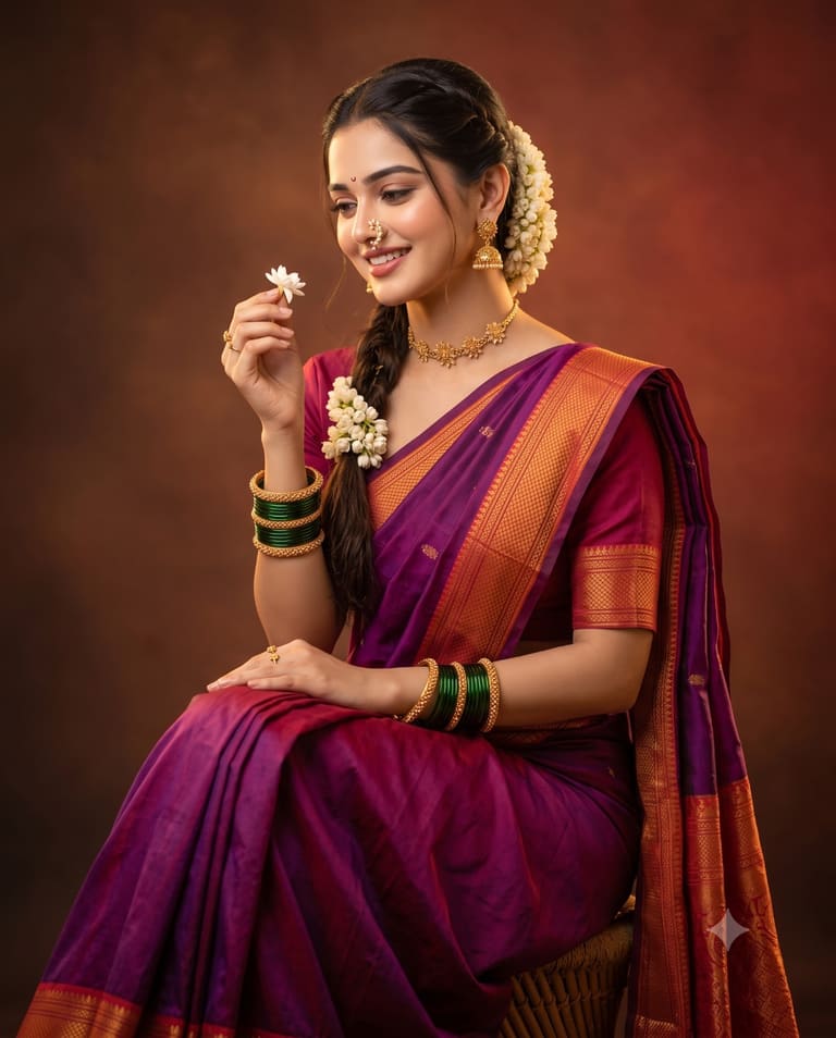 Graceful Woman in Purple Festive Saree
