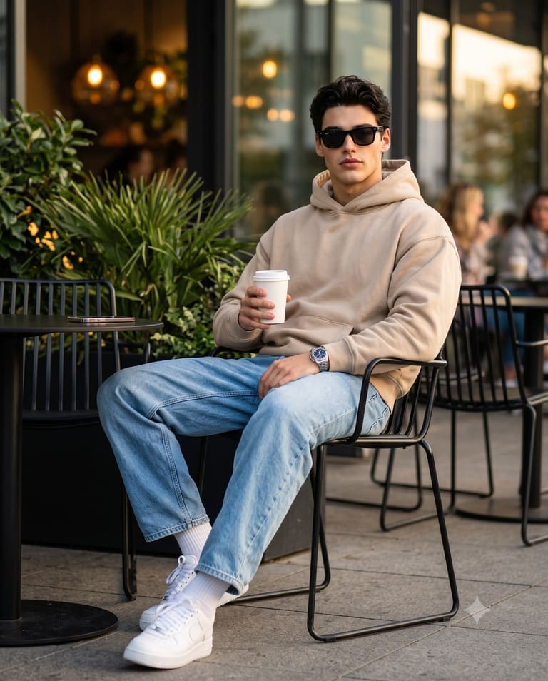 Young Man at an Outdoor Cafe AI Image Prompt Result