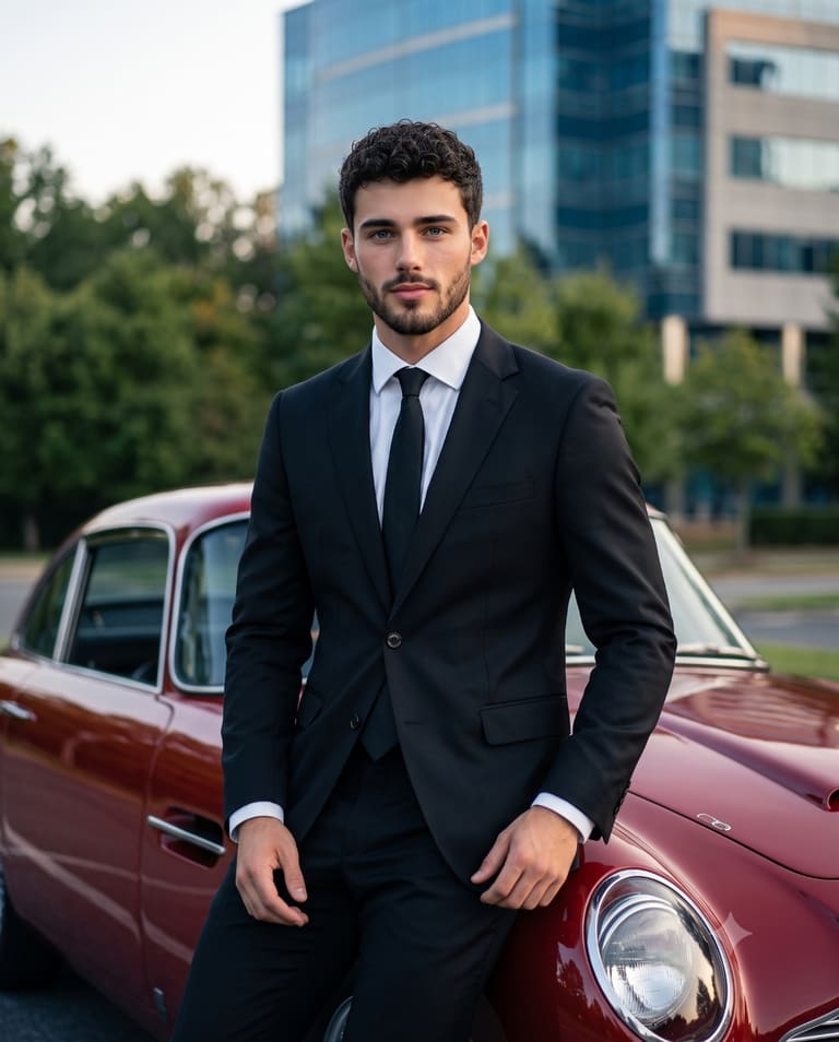 Luxury Lifestyle Portrait of Businessman and Vintage Car