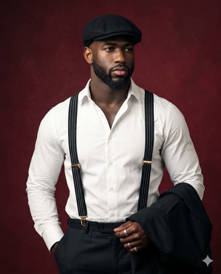 Vintage Portrait of Man with Suspenders