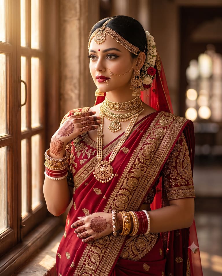 Radiant Indian Bride in Crimson Saree