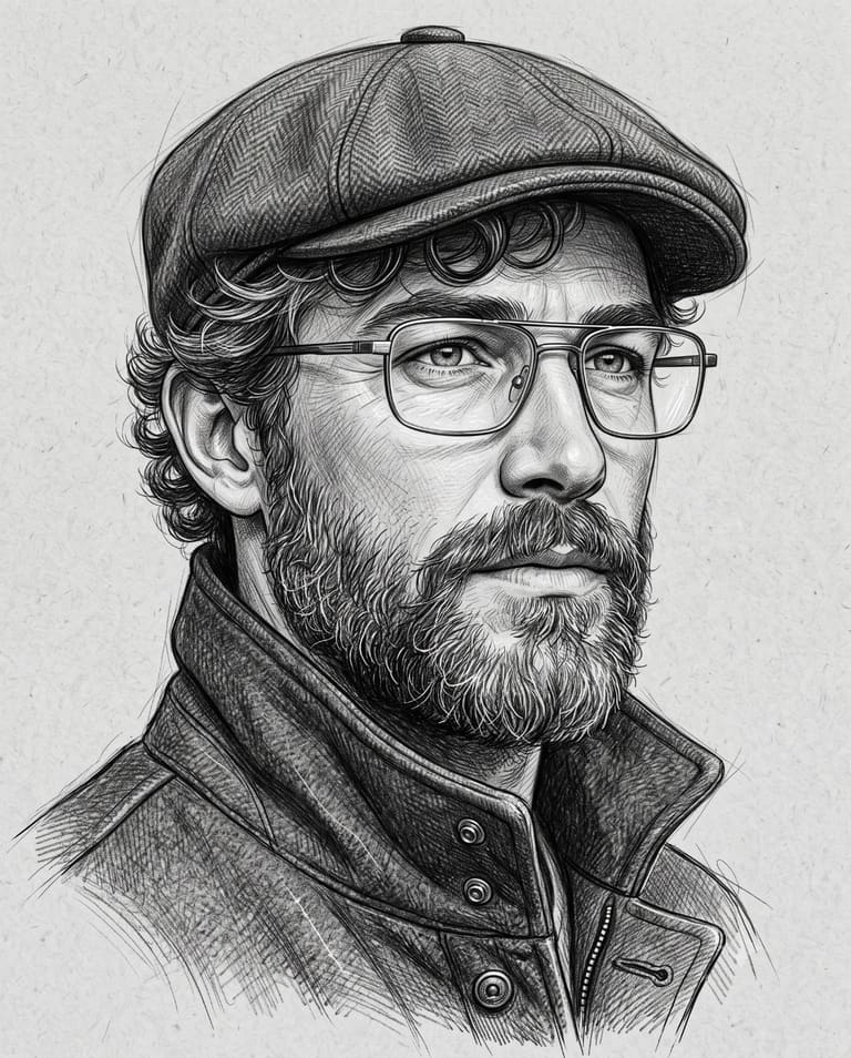 Detailed Pencil Sketch of Man in Flat Cap