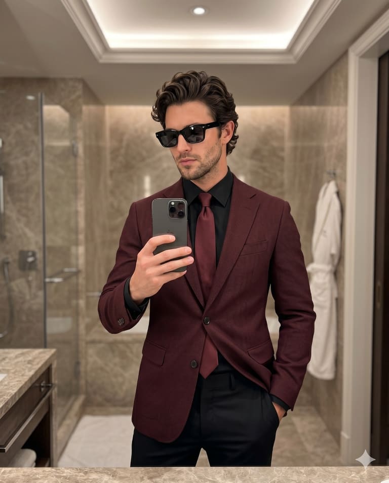 Mirror Selfie with Maroon Tie and Shades