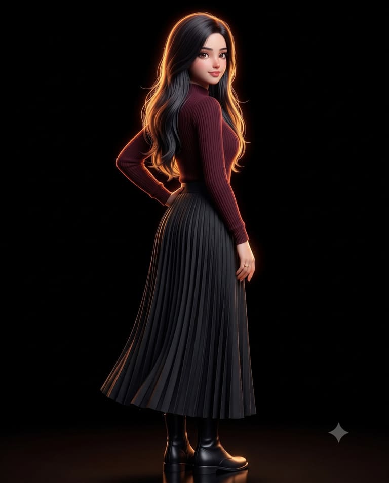 3D Stylized Character Portrait of a Woman in a Burgundy Sweater