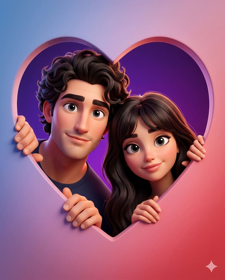 Animated Couple Peeking Through a Heart