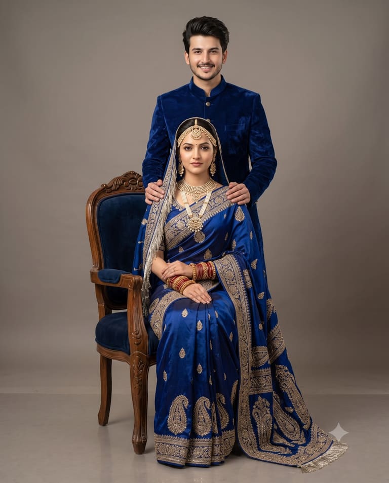 Royal Blue Elegance: Traditional Portrait