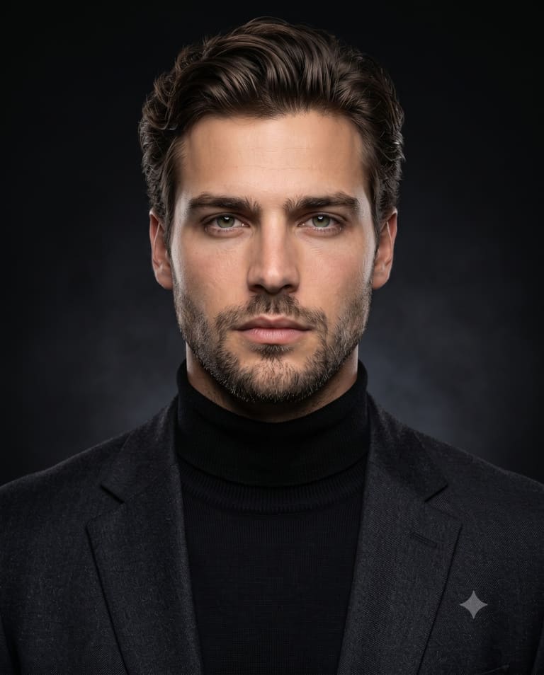 Classic Menswear Portrait in Black Turtleneck