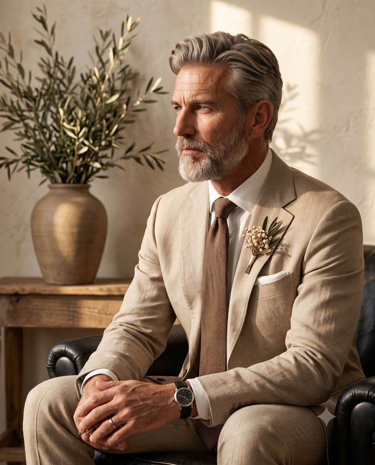 Distinguished Gentleman in Tan Linen