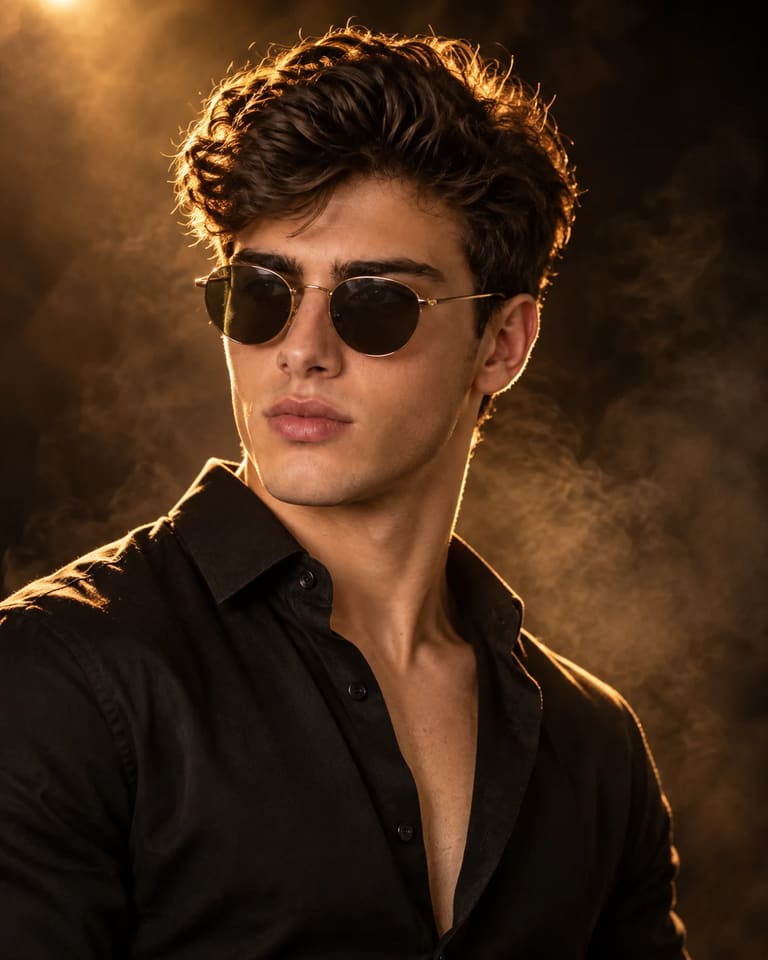 Cinematic Amber Backlit Male Portrait AI Prompt