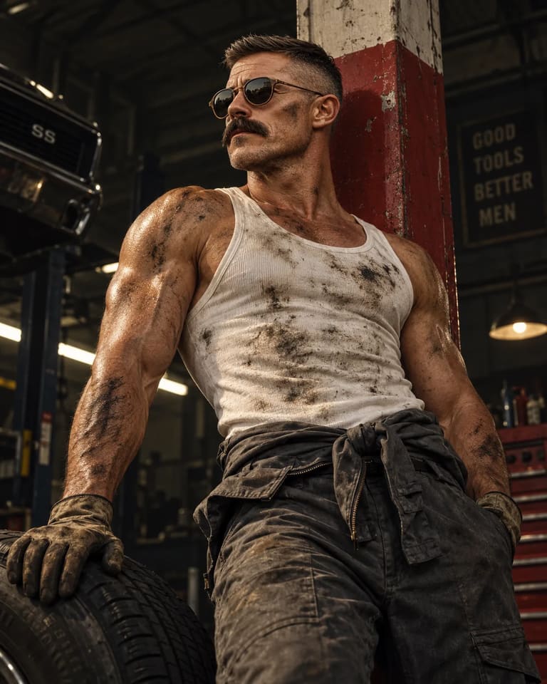 Gritty Mechanic Editorial Portrait AI Prompt