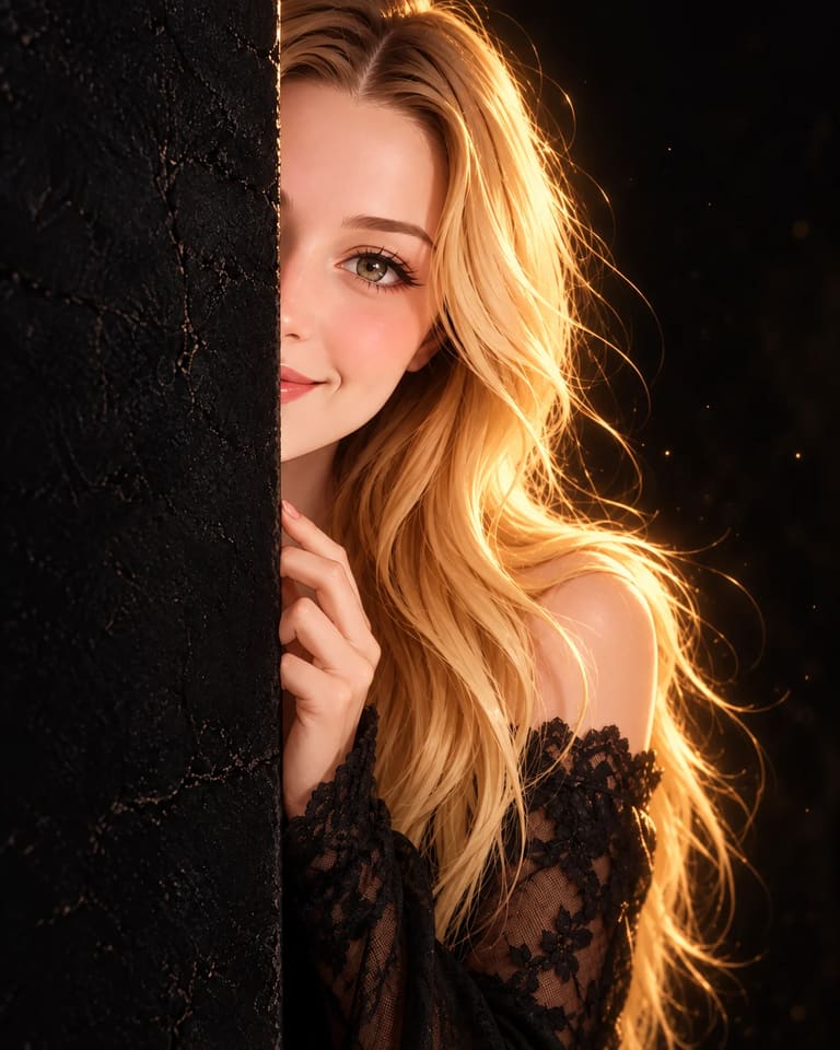 Cinematic Anime Girl Peeking Wall