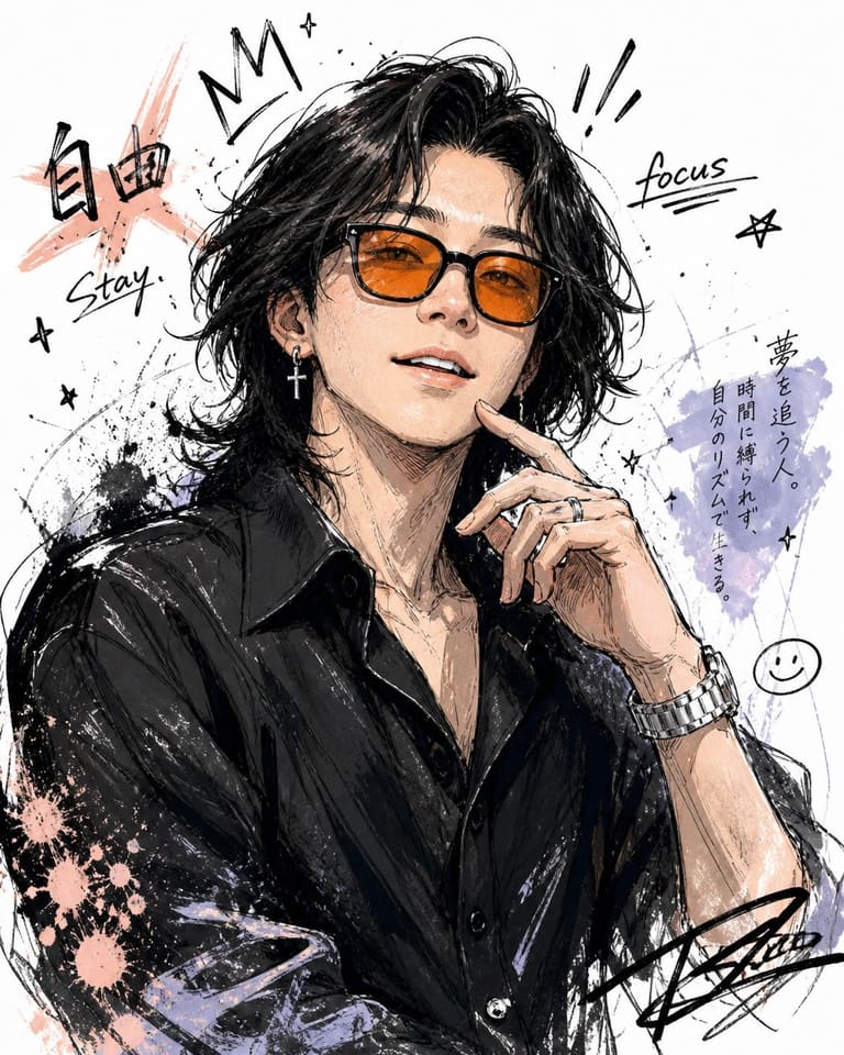 Trendy Anime Style Grunge Portrait Illustration