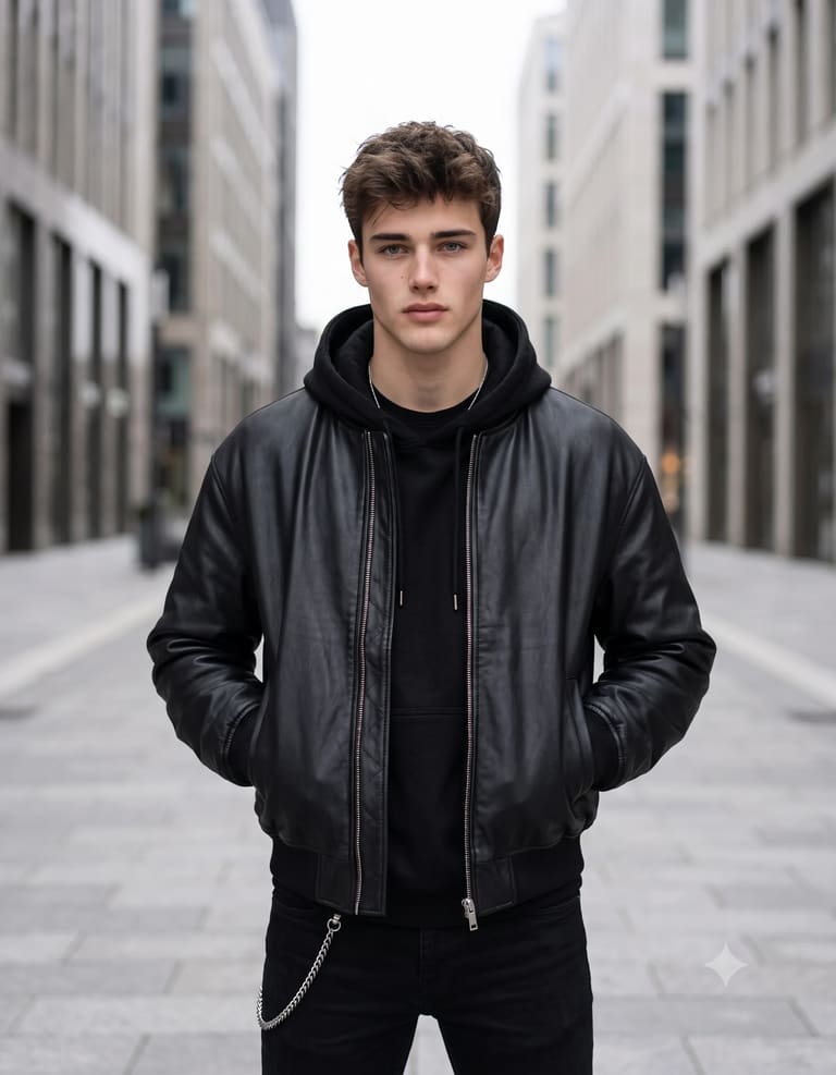 Man in Black Leather Jacket