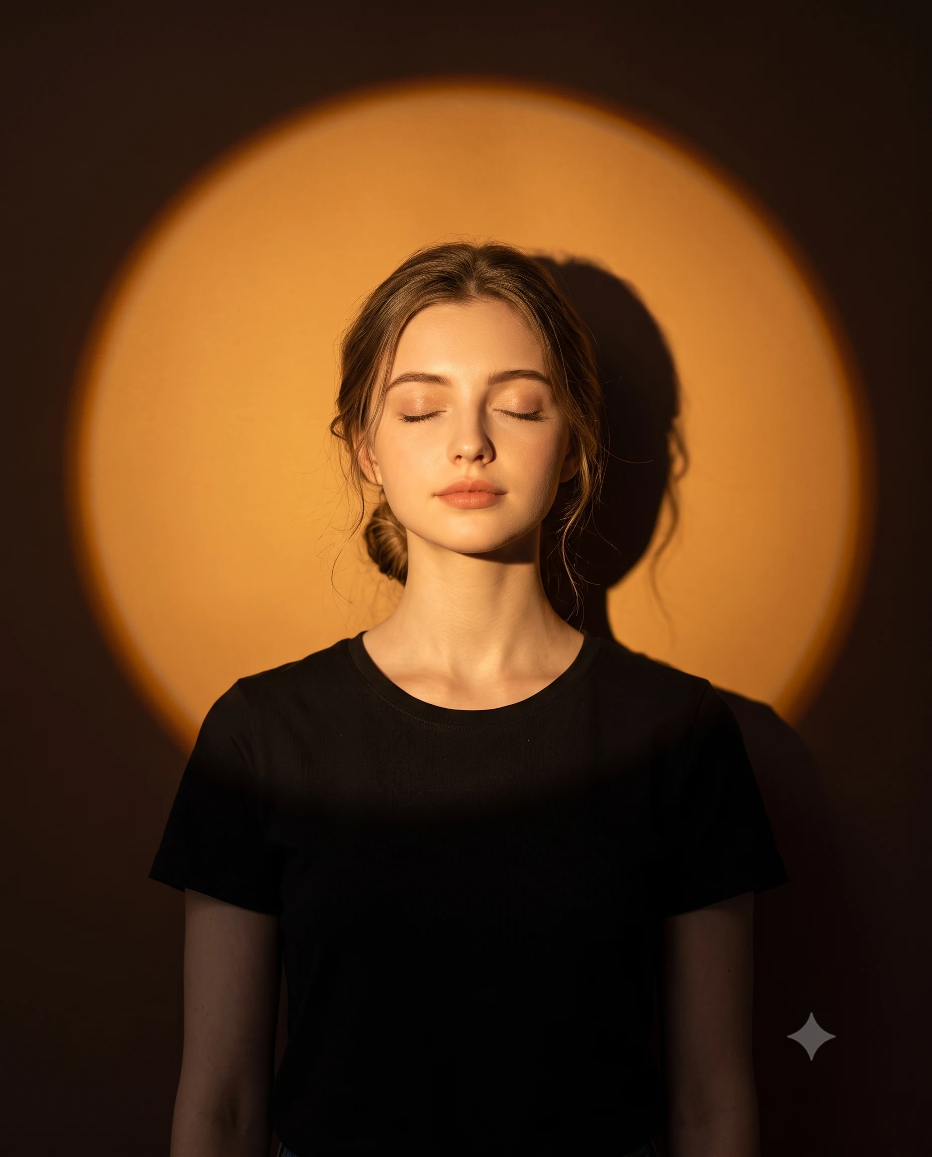 Circular Spotlight Serene Woman Portrait AI Prompt