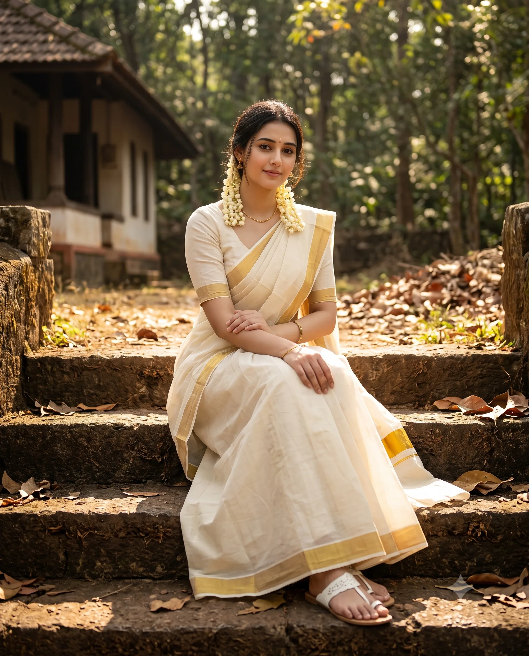 Woman In Traditional Kerala Saree Photo AI Prompt