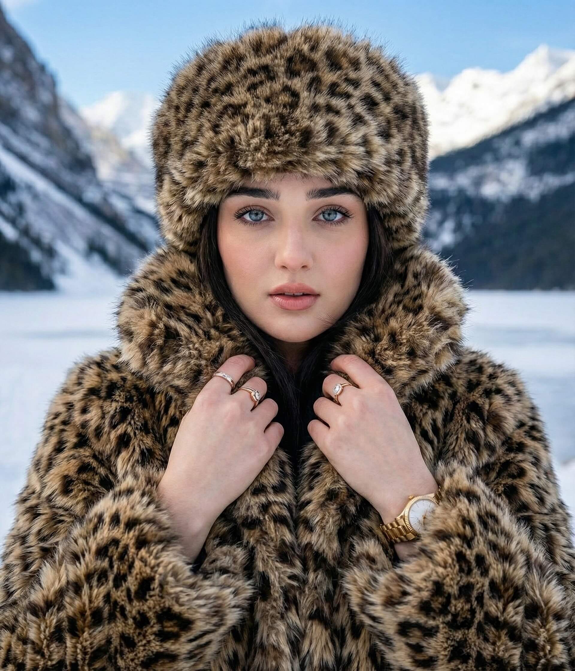 Winter Leopard Portrait AI Photo Editing Prompt for Gemini