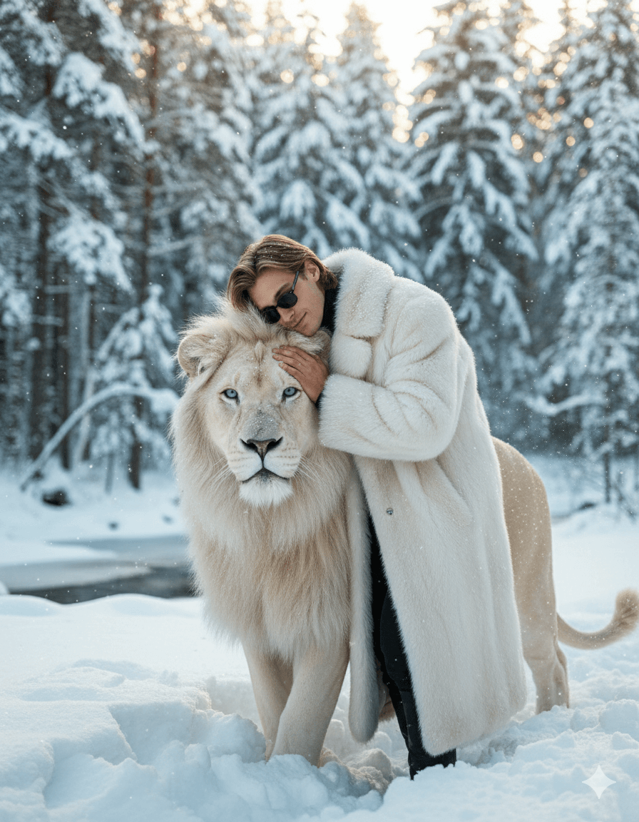 The Winter King and His Guardian AI Photo Editing Prompt for Gemini