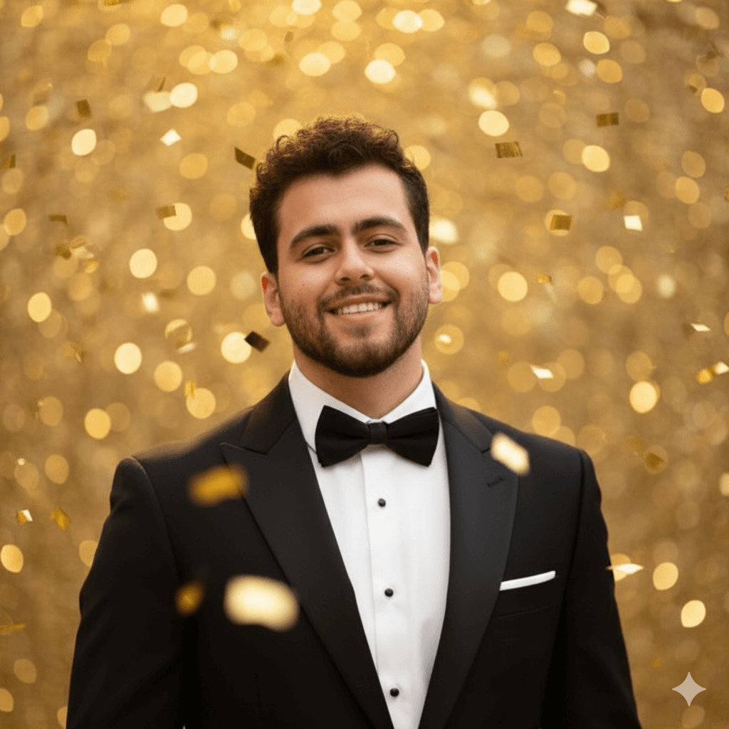 Golden Hour Tuxedo Portrait AI Photo Editing Prompt for Gemini