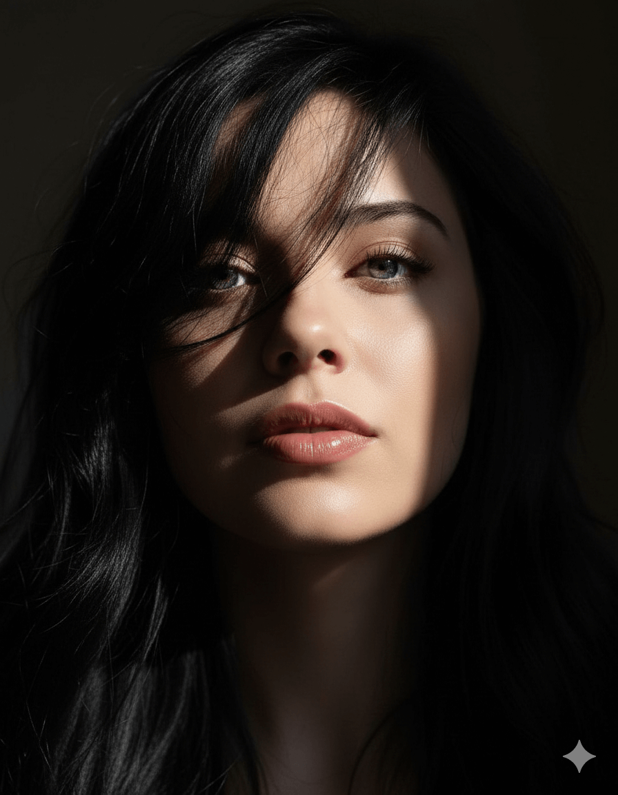 Dramatic Split Lighting Portrait Prompt | Woman Close-Up Face With Shadows