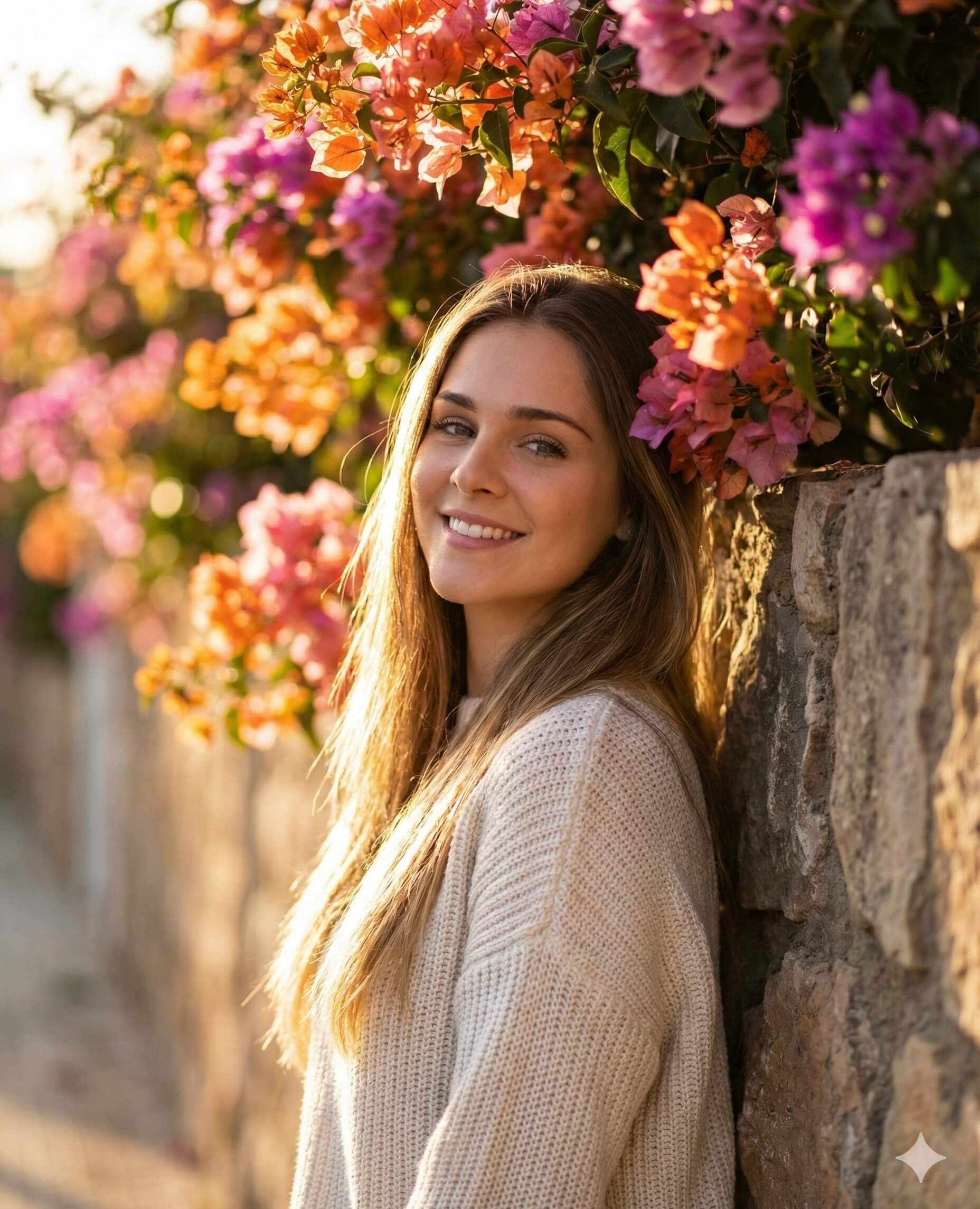 Golden hour floral portrait AI Photo Editing Prompt for Gemini