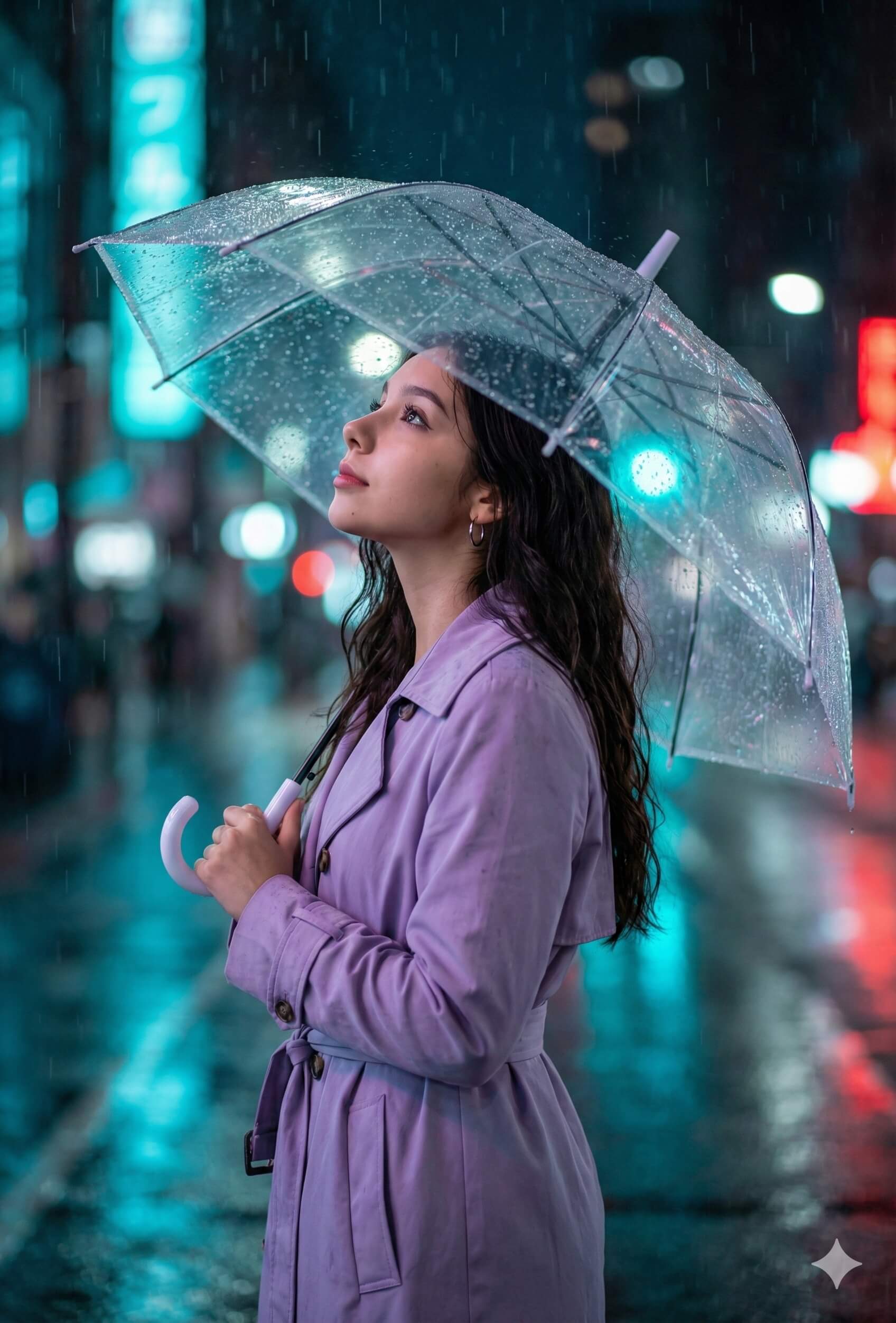 Purple Coat Under Citylight AI Photo Editing Prompt for Gemini