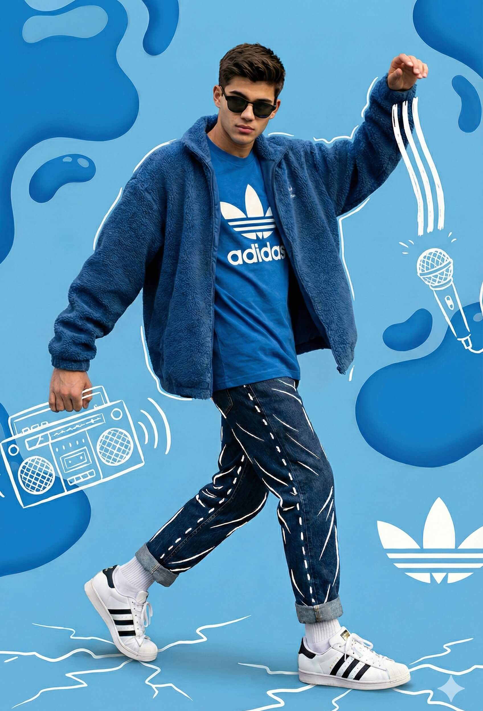 Retro Beat in Adidas Blue AI Photo Editing Prompt for Gemini